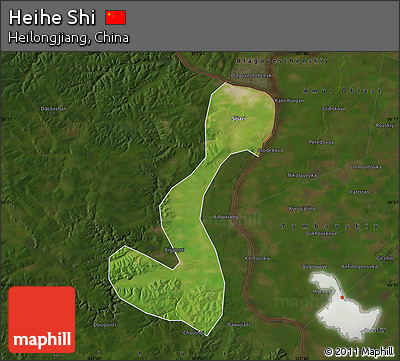 Satellite Map of Heihe Shi, darken