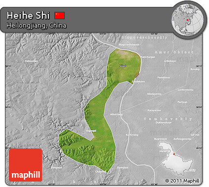 Satellite Map of Heihe Shi, lighten, desaturated