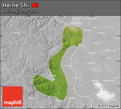 Satellite Map of Heihe Shi, lighten, desaturated