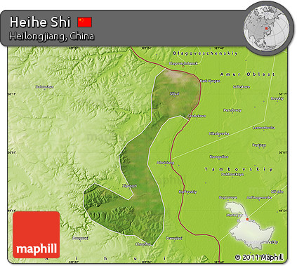 Satellite Map of Heihe Shi, physical outside