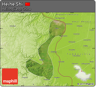 Satellite Map of Heihe Shi, physical outside