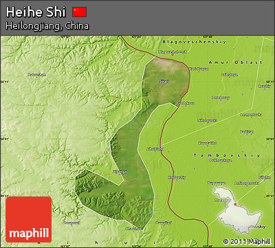Satellite Map of Heihe Shi, physical outside