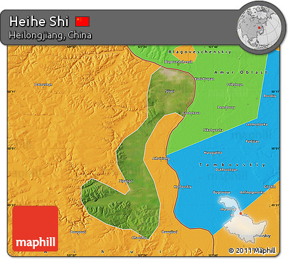 Satellite Map of Heihe Shi, political outside