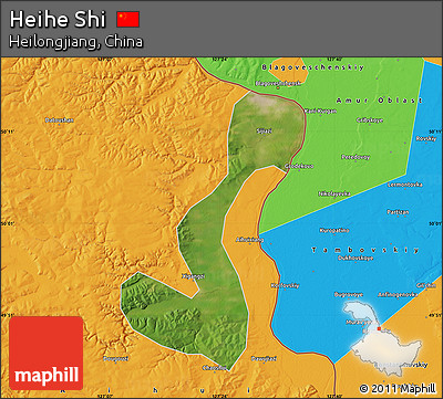 Satellite Map of Heihe Shi, political outside