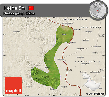 Satellite Map of Heihe Shi, shaded relief outside