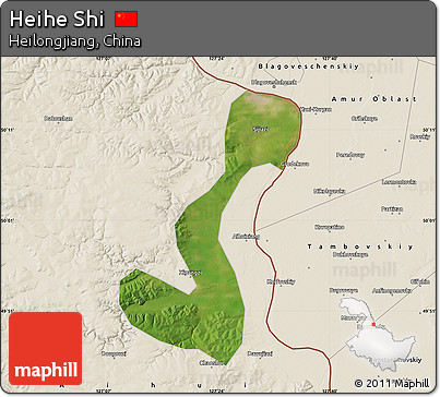 Satellite Map of Heihe Shi, shaded relief outside