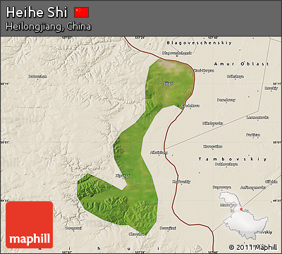 Satellite Map of Heihe Shi, shaded relief outside