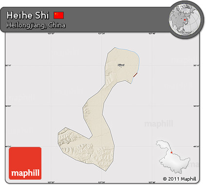 Shaded Relief Map of Heihe Shi, cropped outside