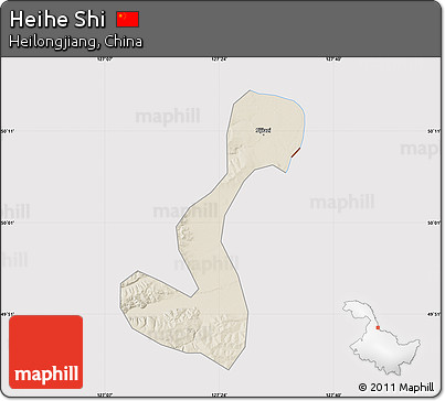 Shaded Relief Map of Heihe Shi, cropped outside