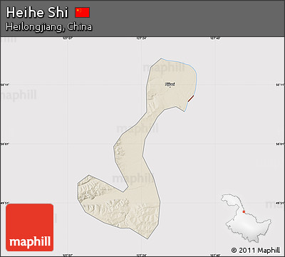 Shaded Relief Map of Heihe Shi, cropped outside