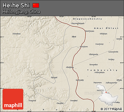 Shaded Relief Map of Heihe Shi