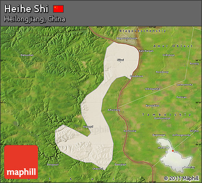 Shaded Relief Map of Heihe Shi, satellite outside