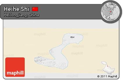 Classic Style Panoramic Map of Heihe Shi, single color outside