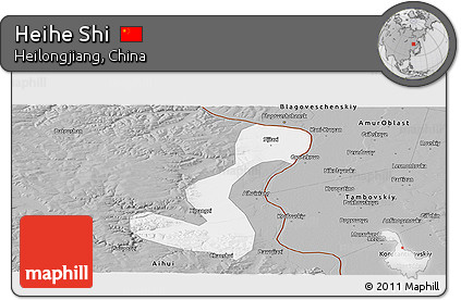 Gray Panoramic Map of Heihe Shi