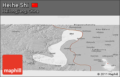 Gray Panoramic Map of Heihe Shi