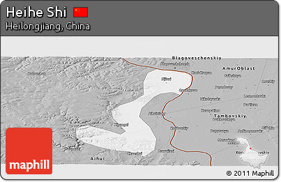 Gray Panoramic Map of Heihe Shi