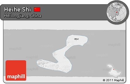 Gray Panoramic Map of Heihe Shi, single color outside