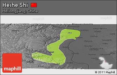 Physical Panoramic Map of Heihe Shi, darken, desaturated