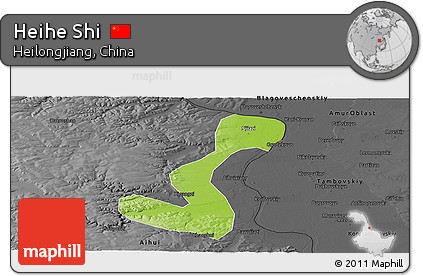 Physical Panoramic Map of Heihe Shi, darken, desaturated