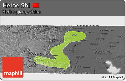 Physical Panoramic Map of Heihe Shi, darken, desaturated