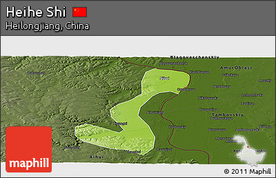 Physical Panoramic Map of Heihe Shi, darken