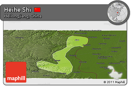 Physical Panoramic Map of Heihe Shi, darken