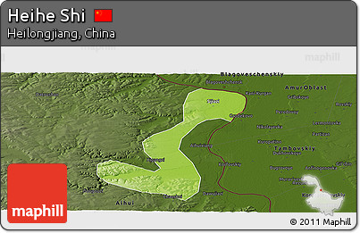 Physical Panoramic Map of Heihe Shi, darken