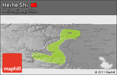 Physical Panoramic Map of Heihe Shi, desaturated