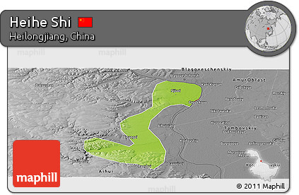 Physical Panoramic Map of Heihe Shi, desaturated