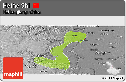 Physical Panoramic Map of Heihe Shi, desaturated