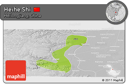 Physical Panoramic Map of Heihe Shi, lighten, desaturated