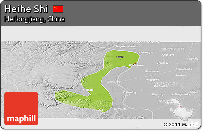 Physical Panoramic Map of Heihe Shi, lighten, desaturated