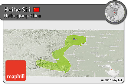 Physical Panoramic Map of Heihe Shi, lighten, semi-desaturated