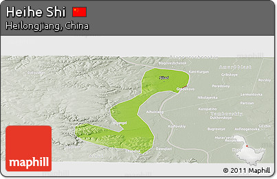 Physical Panoramic Map of Heihe Shi, lighten, semi-desaturated