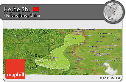 Physical Panoramic Map of Heihe Shi, satellite outside