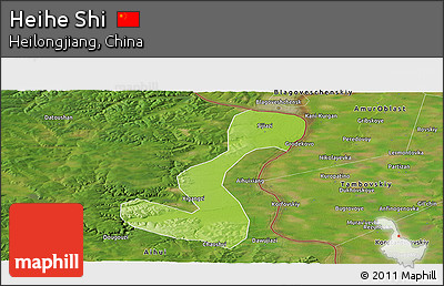 Physical Panoramic Map of Heihe Shi, satellite outside