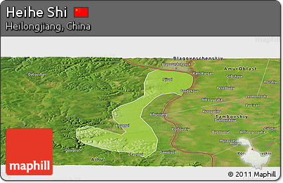 Physical Panoramic Map of Heihe Shi, satellite outside