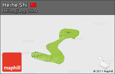 Physical Panoramic Map of Heihe Shi, single color outside