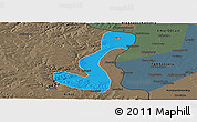 Political Panoramic Map of Heihe Shi, darken, semi-desaturated