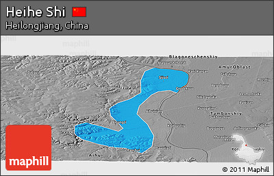 Political Panoramic Map of Heihe Shi, desaturated