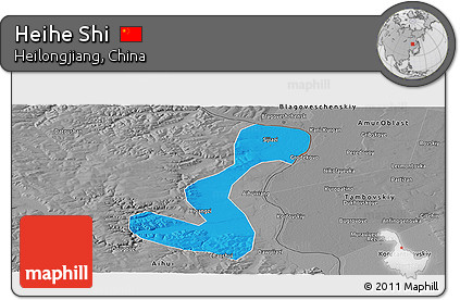 Political Panoramic Map of Heihe Shi, desaturated