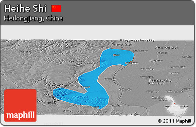 Political Panoramic Map of Heihe Shi, desaturated