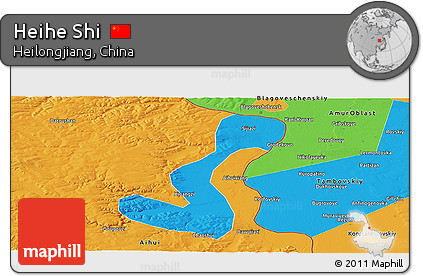 Political Panoramic Map of Heihe Shi