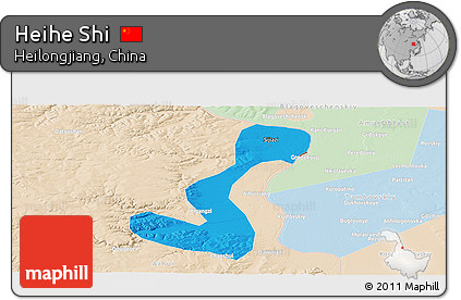 Political Panoramic Map of Heihe Shi, lighten