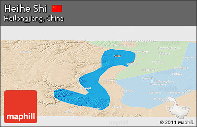 Political Panoramic Map of Heihe Shi, lighten