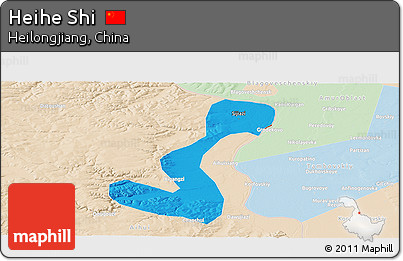 Political Panoramic Map of Heihe Shi, lighten