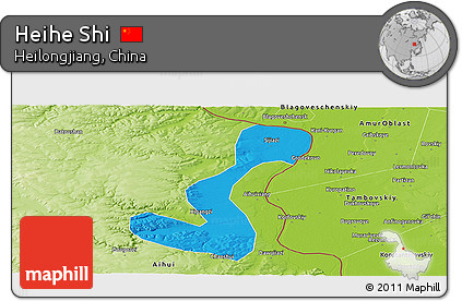 Political Panoramic Map of Heihe Shi, physical outside