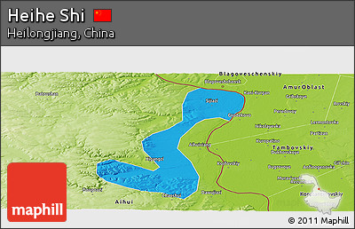 Political Panoramic Map of Heihe Shi, physical outside