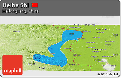 Political Panoramic Map of Heihe Shi, physical outside