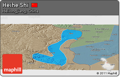 Political Panoramic Map of Heihe Shi, semi-desaturated